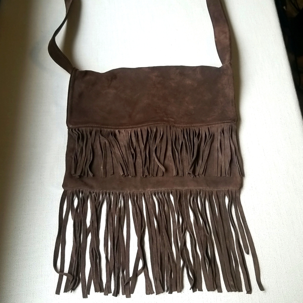 Lola Lemonpout Brown Suede Hippie Fringe Purse
